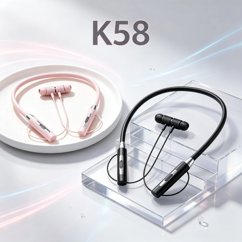 Magnetic Neckband Sports Earphones - 新発売のK58 Bluetoothヘッドセット。ネックバンド式で、磁石で固定。スポーツやランニングに最適なBluetooth 5.3対応ヘッドセット。マイク内蔵。