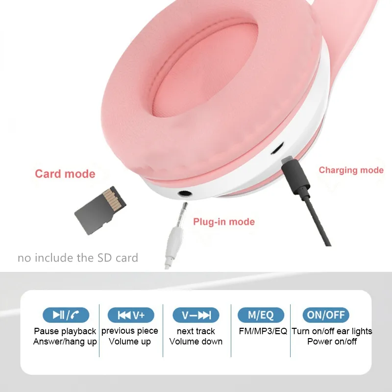 最新のSTN-28ワイヤレスヘッドセット、猫耳付き5.0ブル - Cat Ear Bluetooth Headset Led のレビューと価格