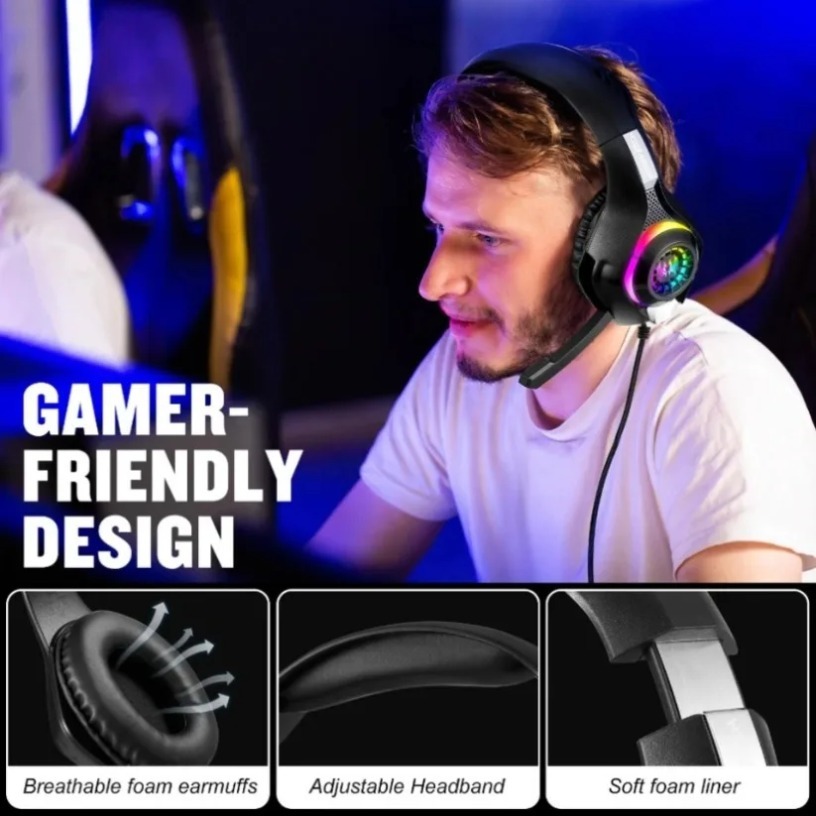 有線ゲーミングヘッドフォン マイク付き RGB LED オー - Gaming Headset With Mic Rgb のレビューと価格